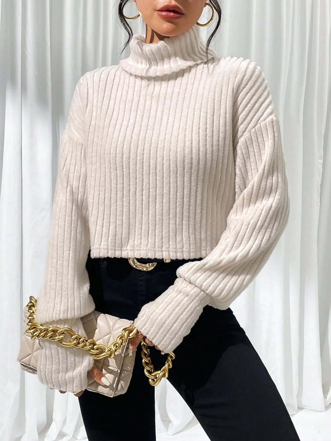 SHEIN Essnce Turtleneck Drop Shoulder Tee
