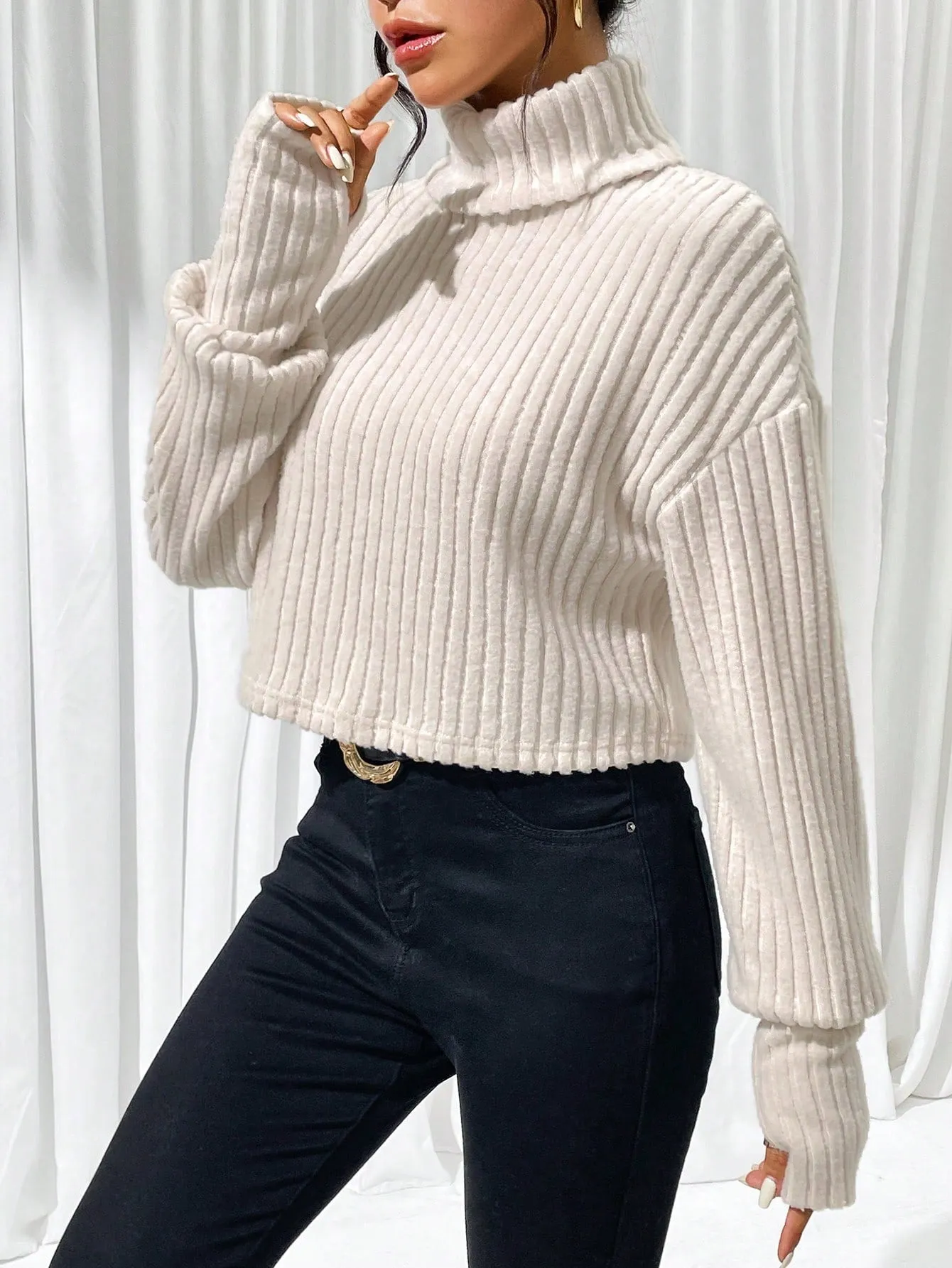 SHEIN Essnce Turtleneck Drop Shoulder Tee