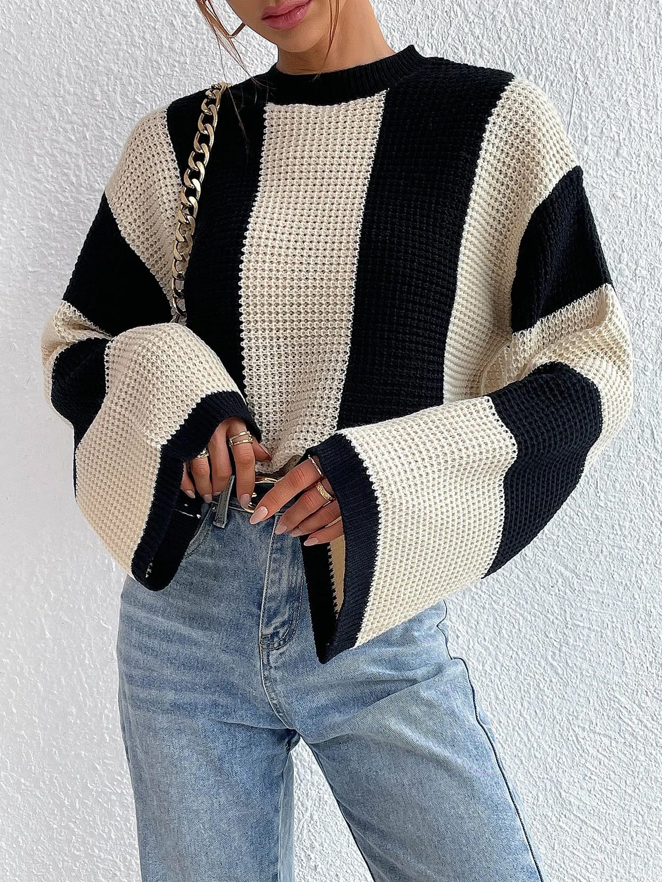 SHEIN Frenchy Two Tone Drop Shoulder Sweater