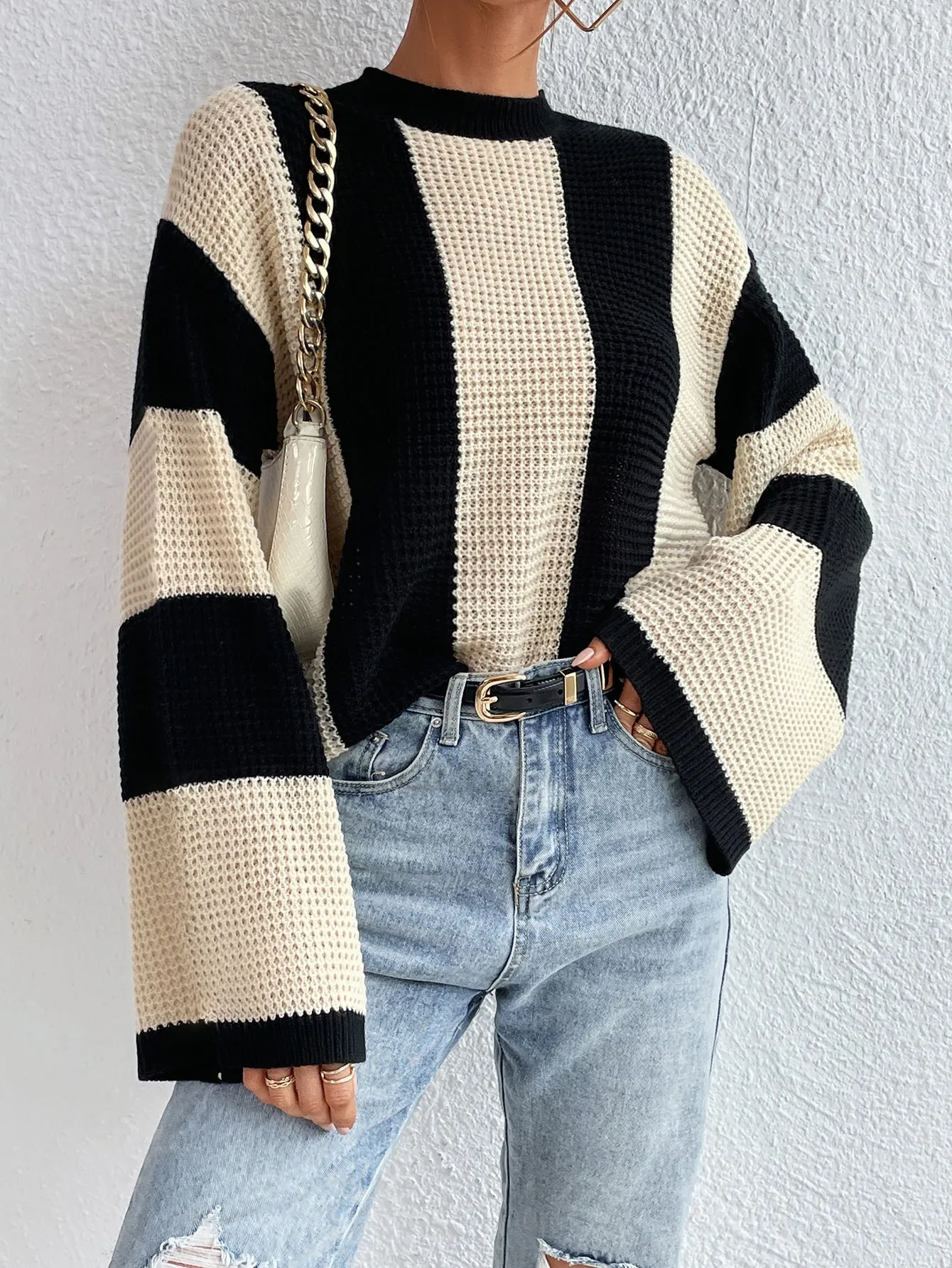 SHEIN Frenchy Two Tone Drop Shoulder Sweater