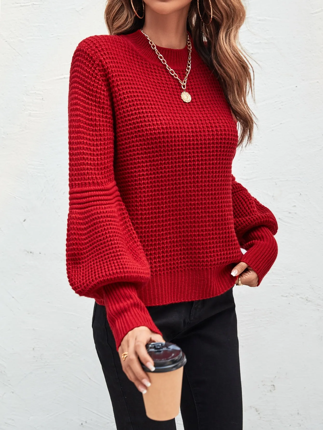 SHEIN LUNE Mock Neck Lantern Sleeve Sweater