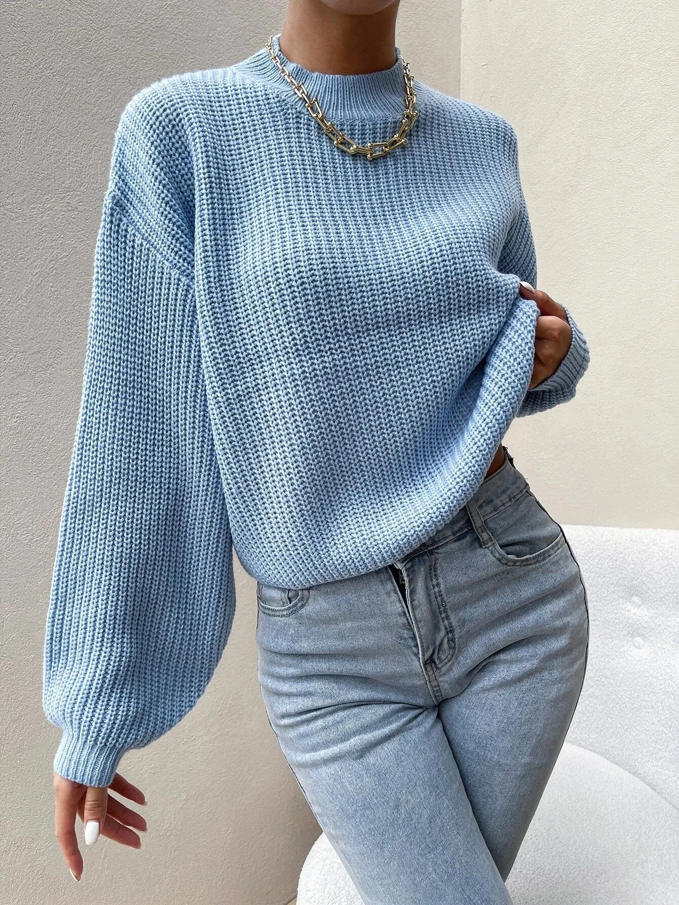 Shein Mock Neck Drop Shoulder Sweater