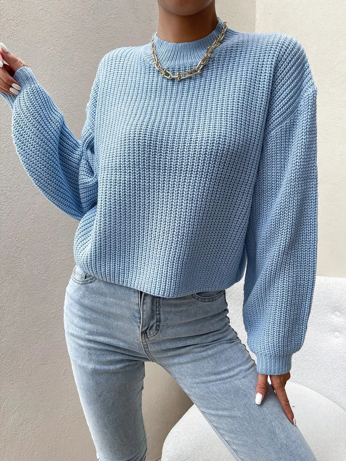 Shein Mock Neck Drop Shoulder Sweater