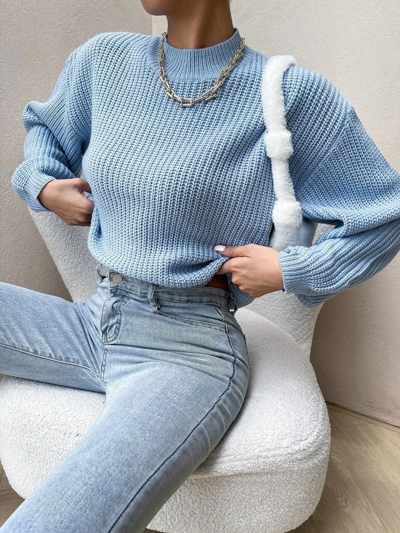Shein Mock Neck Drop Shoulder Sweater