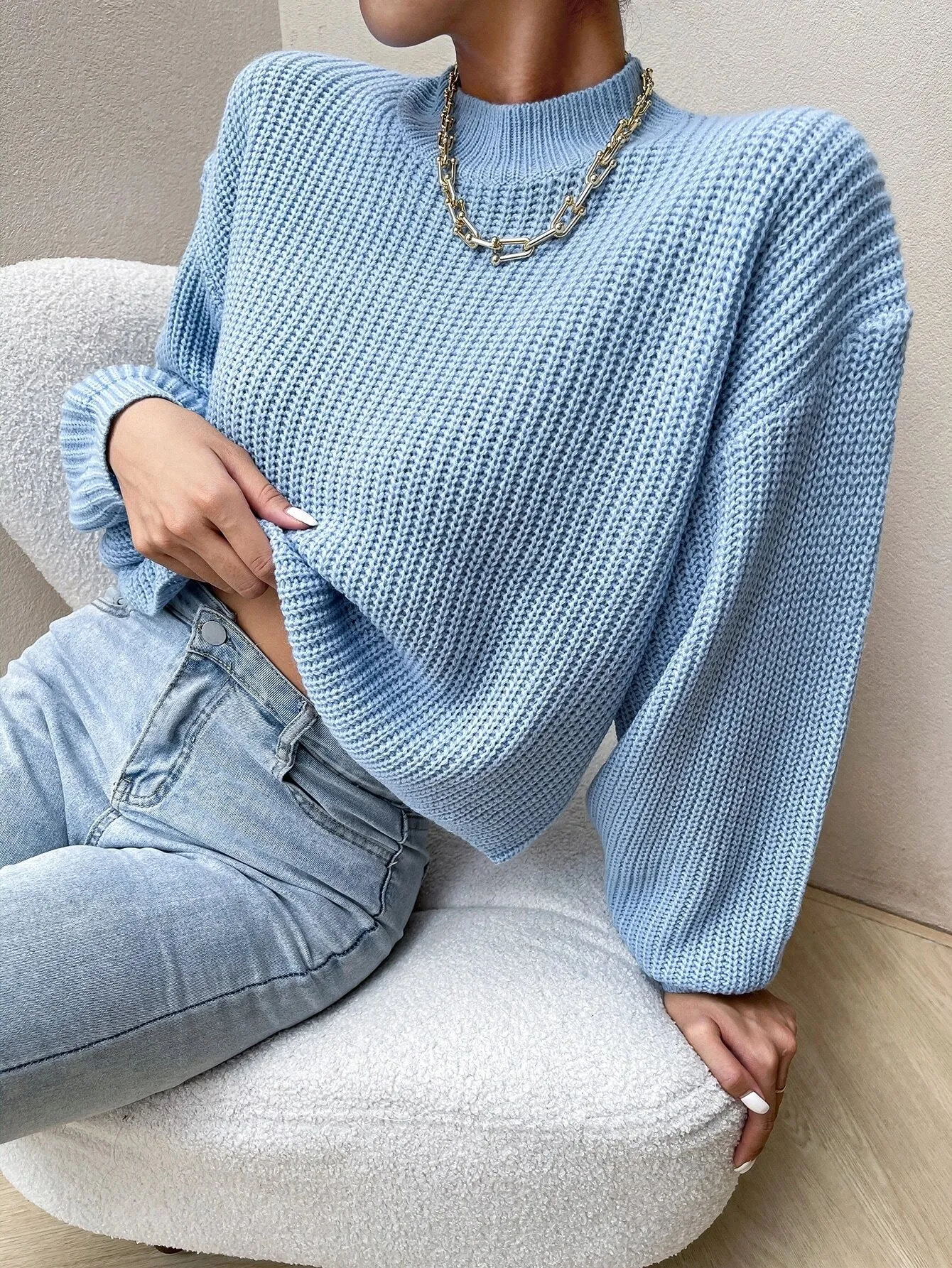 Shein Mock Neck Drop Shoulder Sweater