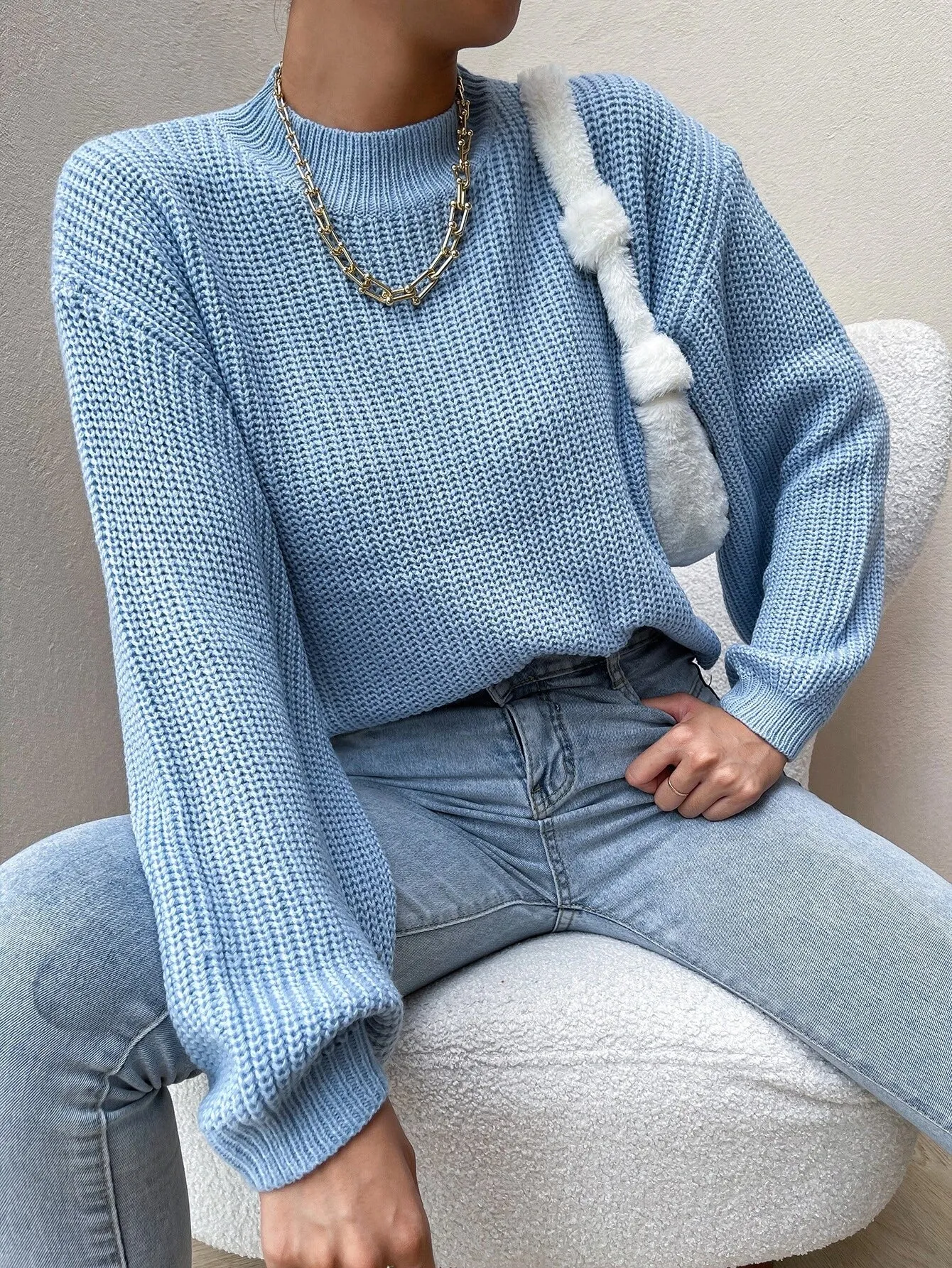 Shein Mock Neck Drop Shoulder Sweater