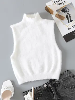 SHEIN Mock Neck Fuzzy Knit Top