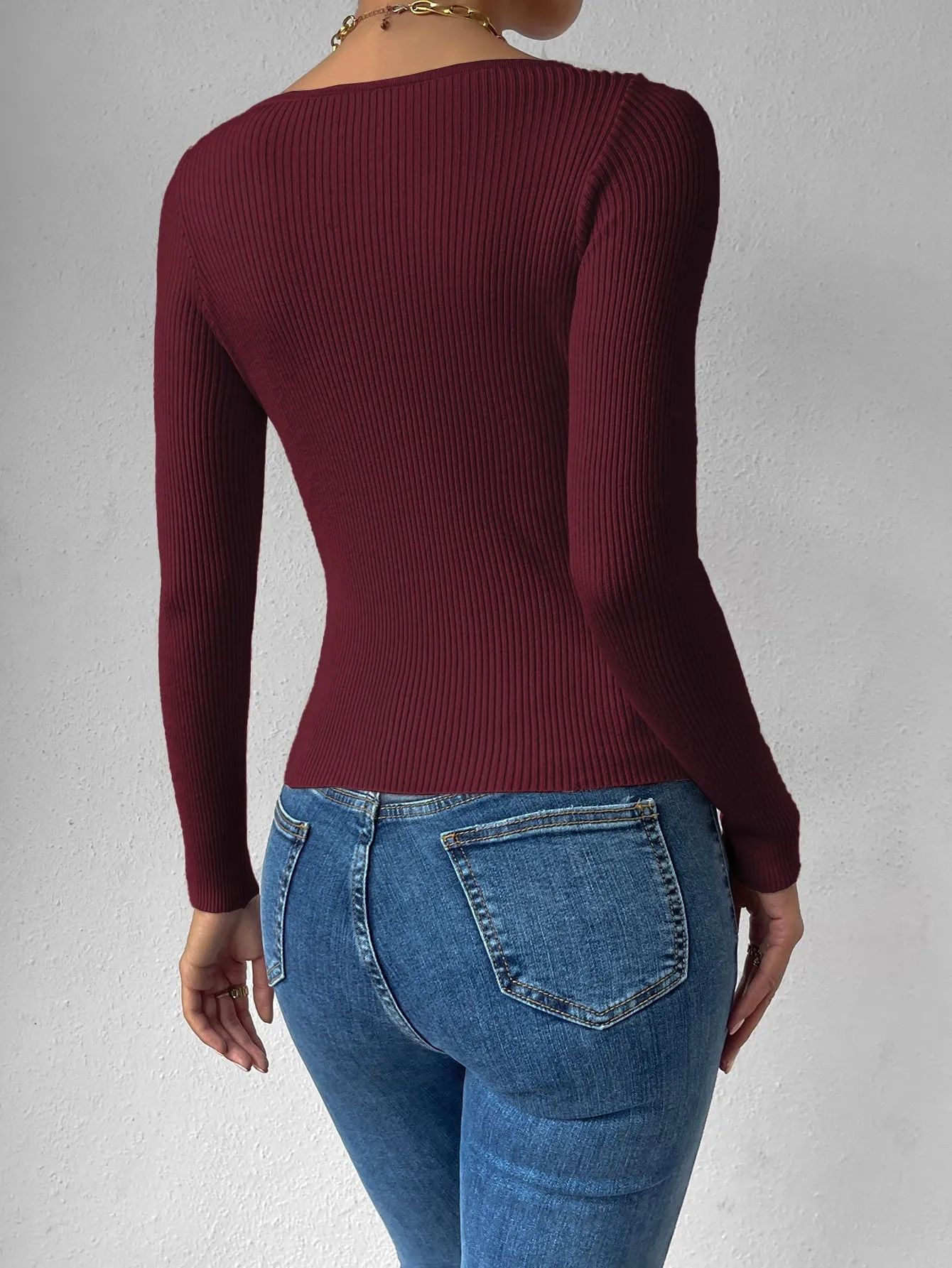 SHEIN Privé Sweetheart Neck Ribbed Knit Sweater