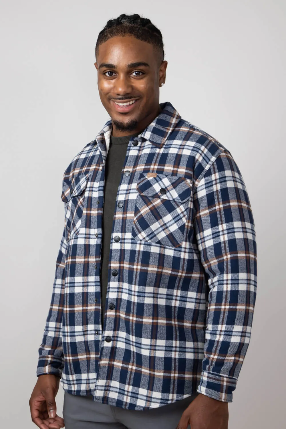 Sherpa Lined Flannel Shacket for Men in Ink | MTJ05432F4-INK