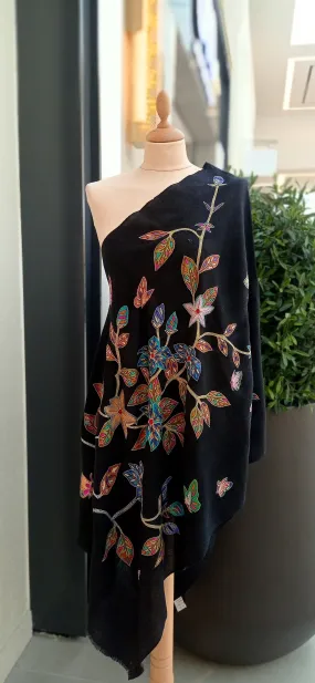 Shipra Black Floral Kalamkari Pashmina Scarf