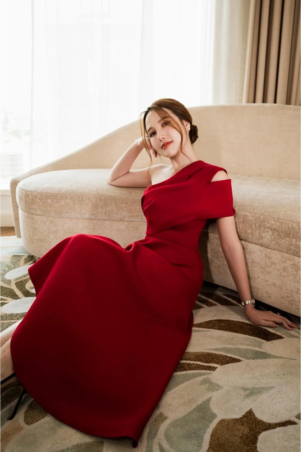 Silvie Asymmetric One Shoulder Tweed Midi Dress