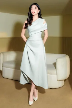 Silvie Asymmetric One Shoulder Tweed Midi Dress