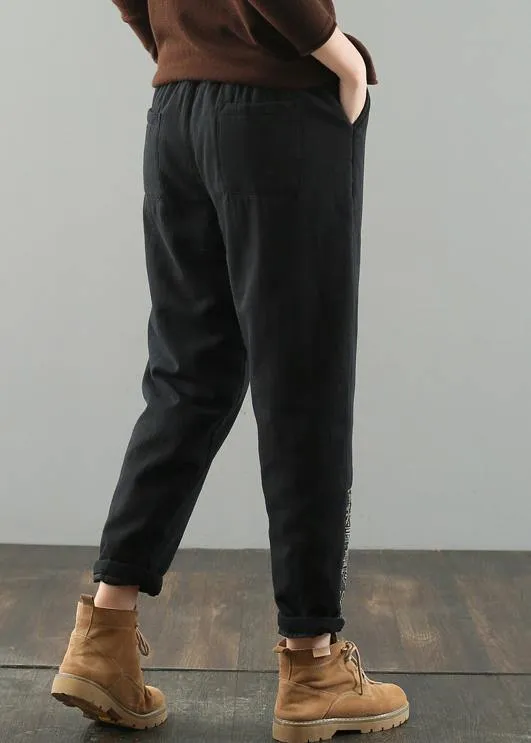 Simple black pants oversized elastic waist patchwork Wardrobes wild pants