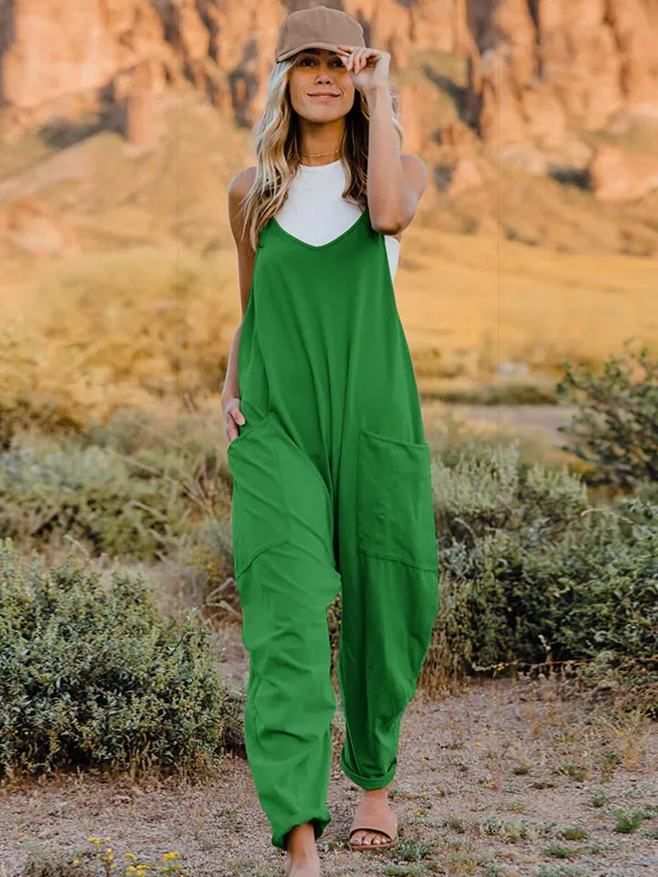 Sleeveless V-Neck Pocketed Jumpsuit - 4 colors