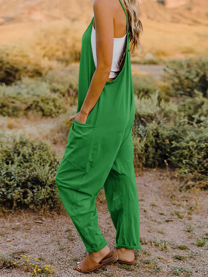 Sleeveless V-Neck Pocketed Jumpsuit - 4 colors