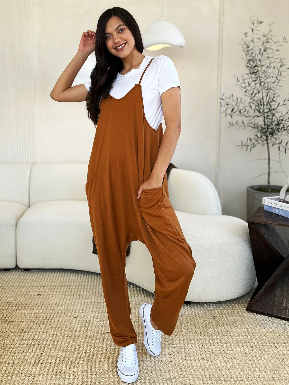 Sleeveless V-Neck Pocketed Jumpsuit - 4 colors