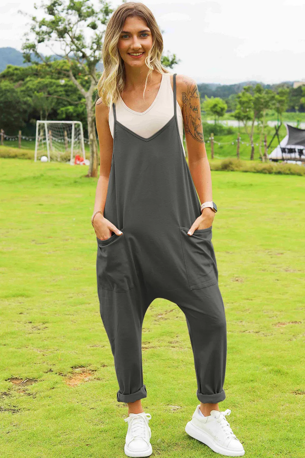Sleeveless V-Neck Pocketed Jumpsuit - 4 colors