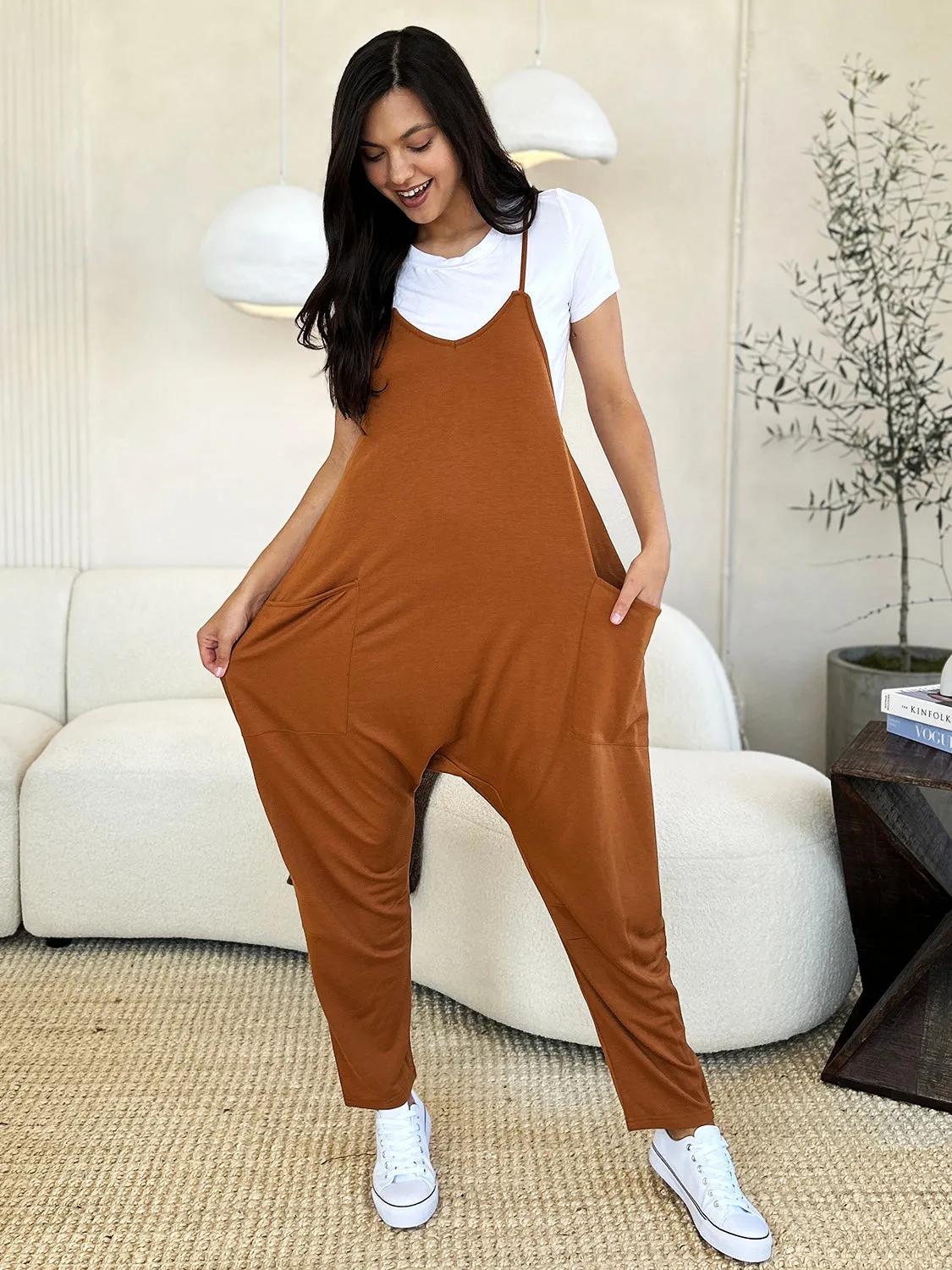 Sleeveless V-Neck Pocketed Jumpsuit - 4 colors