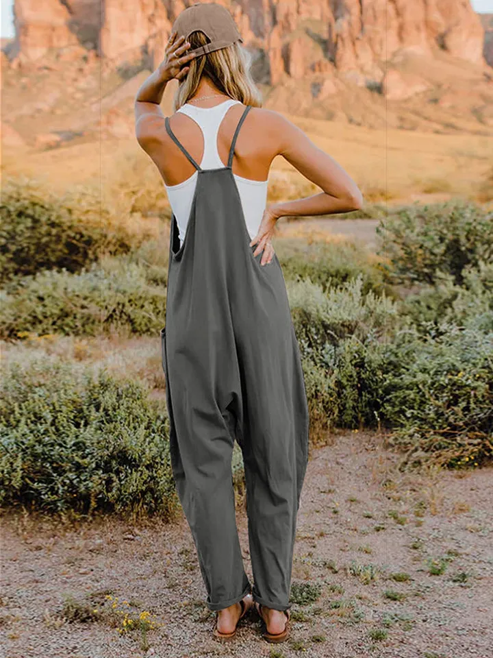 Sleeveless V-Neck Pocketed Jumpsuit - 4 colors