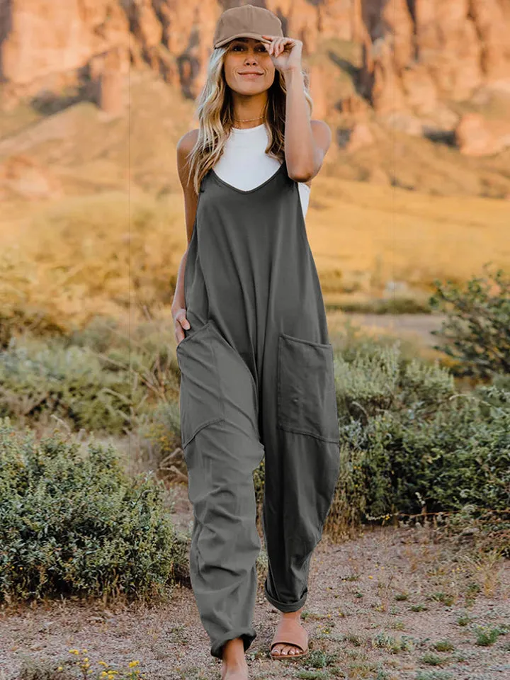 Sleeveless V-Neck Pocketed Jumpsuit - 4 colors