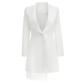 Slim Blazers For Women Notched Collar Long Sleeve Patchwork Feathers Autumn Blazer Female Fashion Clothing