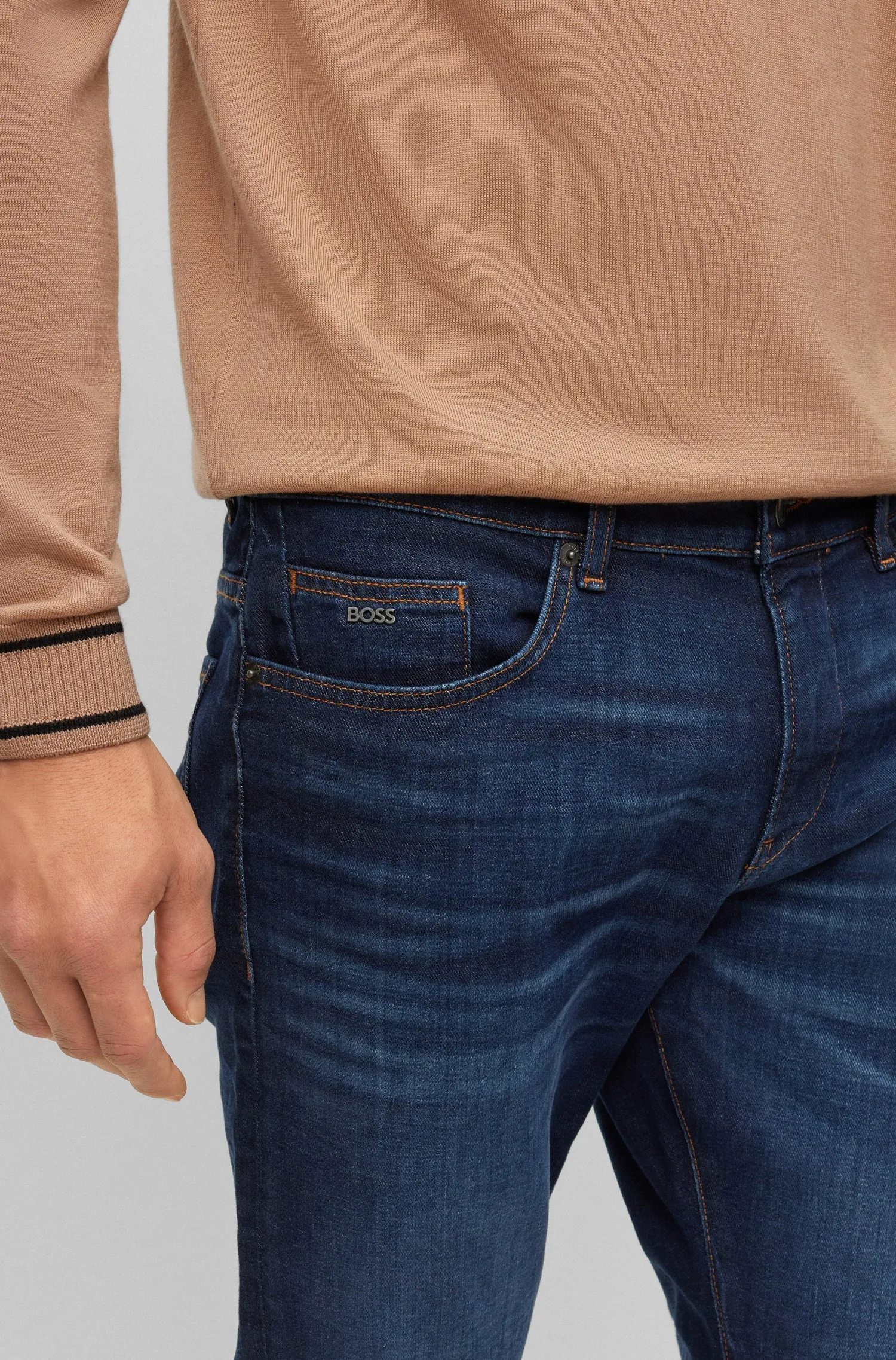 Slim Fit Cashmere Touch Denim - Navy