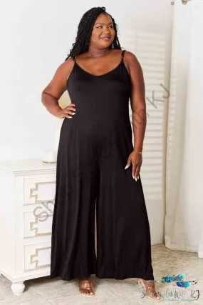 Soft Rayon Spaghetti Strap Tied Wide Leg Jumpsuit