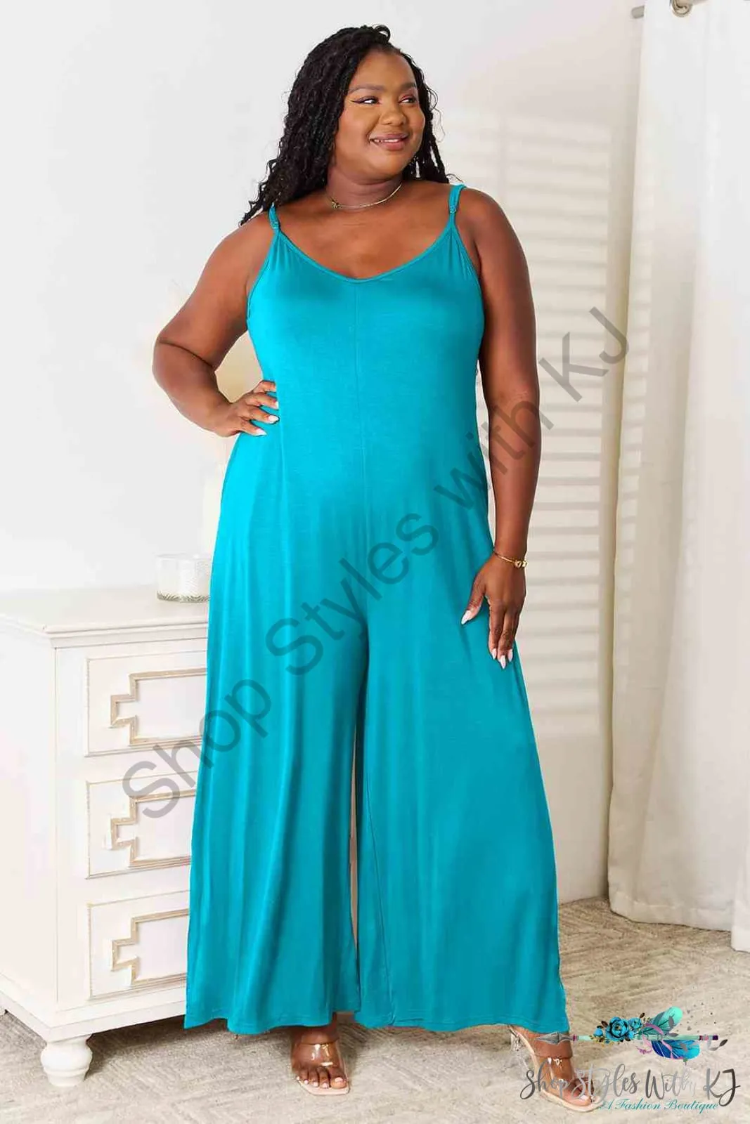 Soft Rayon Spaghetti Strap Tied Wide Leg Jumpsuit
