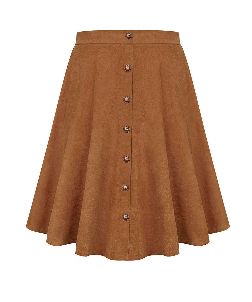 Solid Button Detail Zipper Rise Waist Midi Skirt