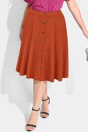 Solid Button Detail Zipper Rise Waist Midi Skirt