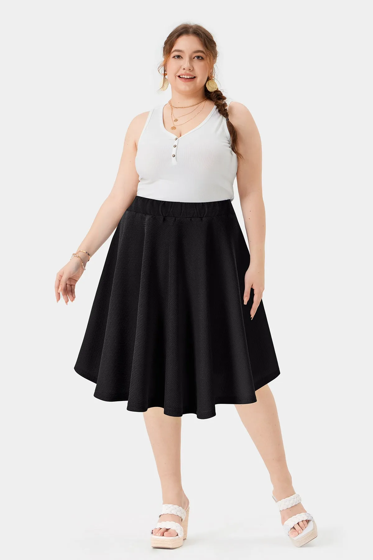 Solid Drawstring Elasticated Waist Midi Skirt