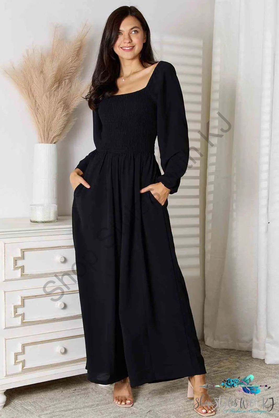Square Neck Jumpsuit with Pockets