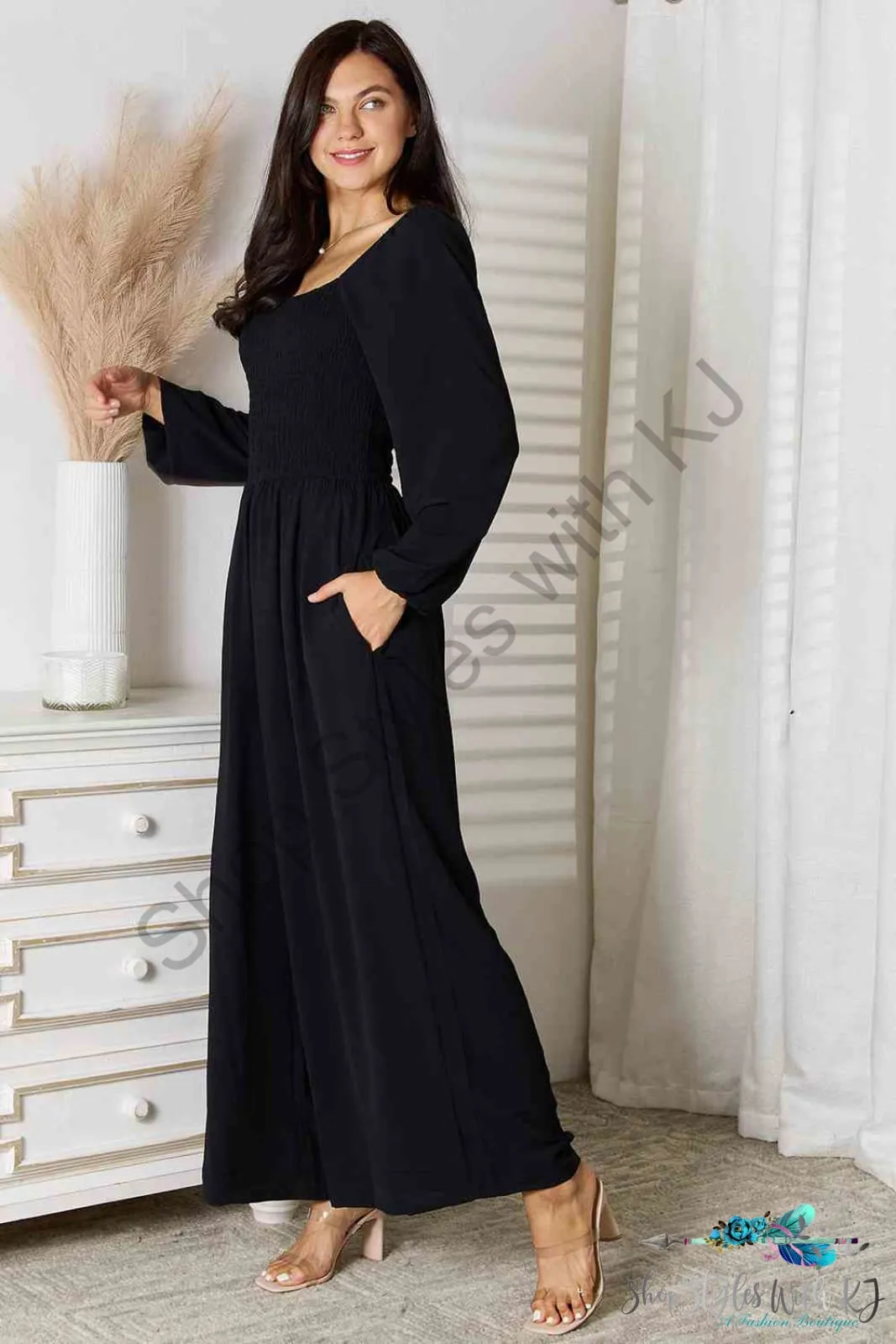 Square Neck Jumpsuit with Pockets