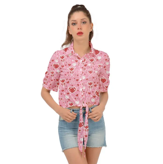 Sweet Feelings pink tie-front button up shirt [made to order]