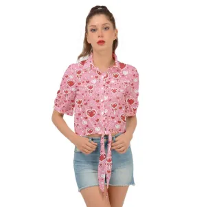 Sweet Feelings pink tie-front button up shirt [made to order]