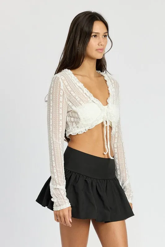 TEEK - ALL LACE RUFFLE TIE FRONT CARDIGAN