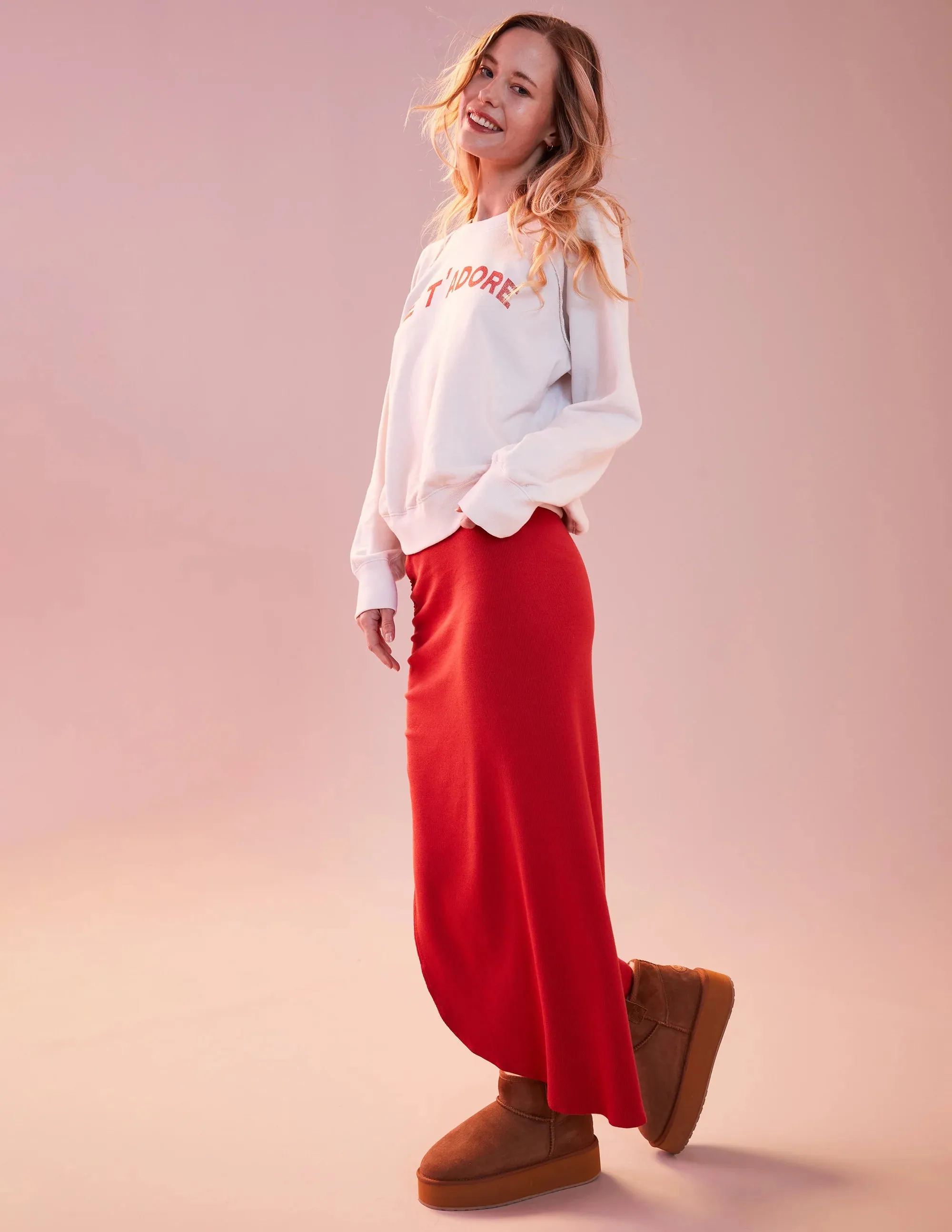 The Shirred Midi Skirt - Red Rock