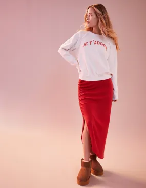 The Shirred Midi Skirt - Red Rock