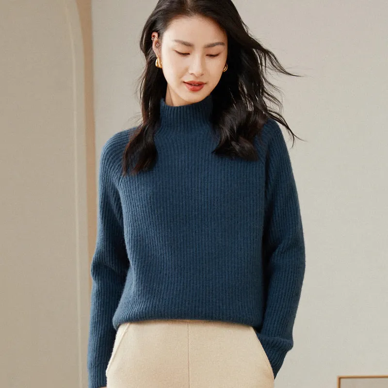 Thick Half Turtleneck Simple Raglan Sleeves Loose Pullover Cashmere Sweater