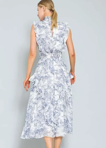 Toile Ruffled Midi Dress