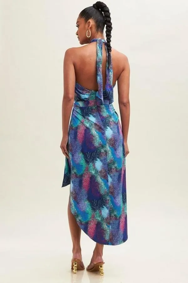 Tropical Halter Wrap Dress