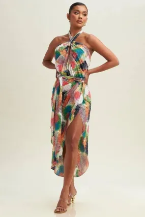 Tropical Halter Wrap Dress