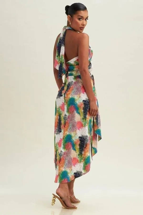 Tropical Halter Wrap Dress