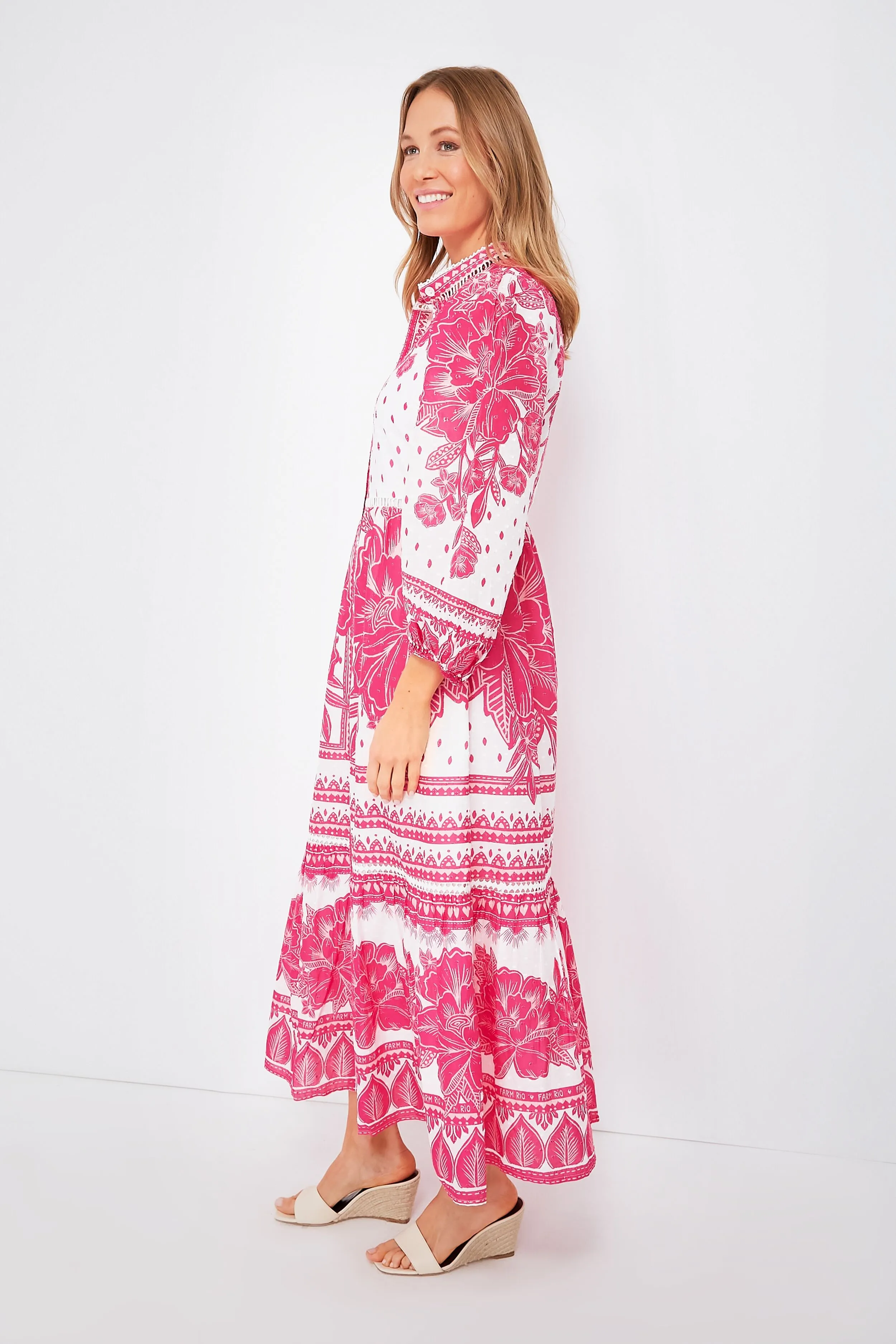 Tropical Woodcut Maxi Eng Dress