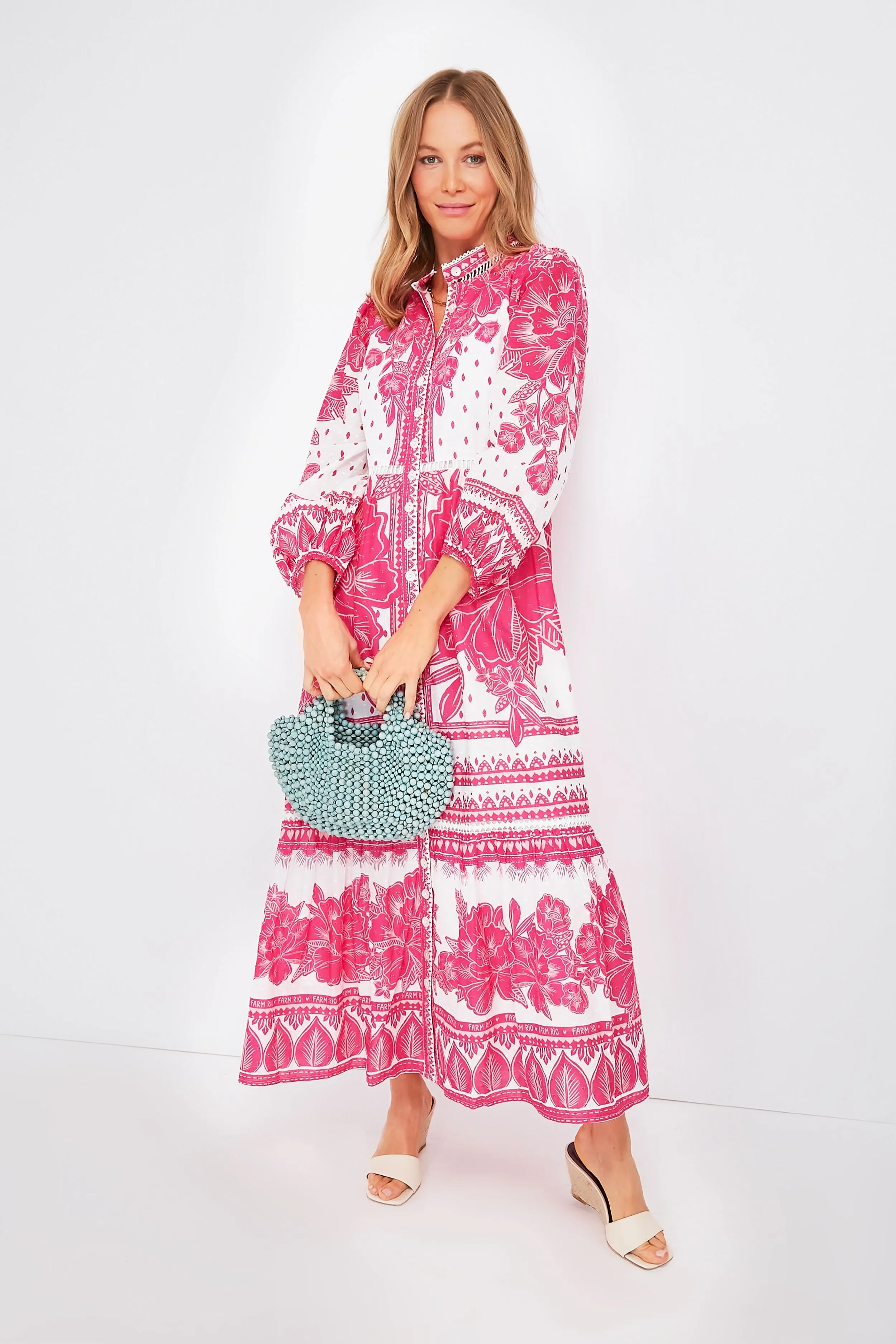 Tropical Woodcut Maxi Eng Dress