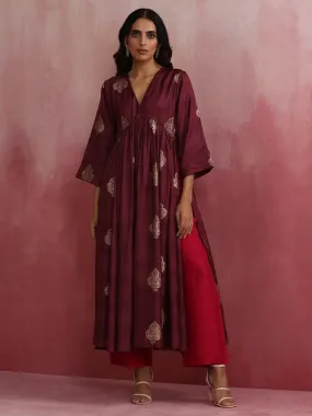 trueBrowns Purple Viscose Silk Kurta Set