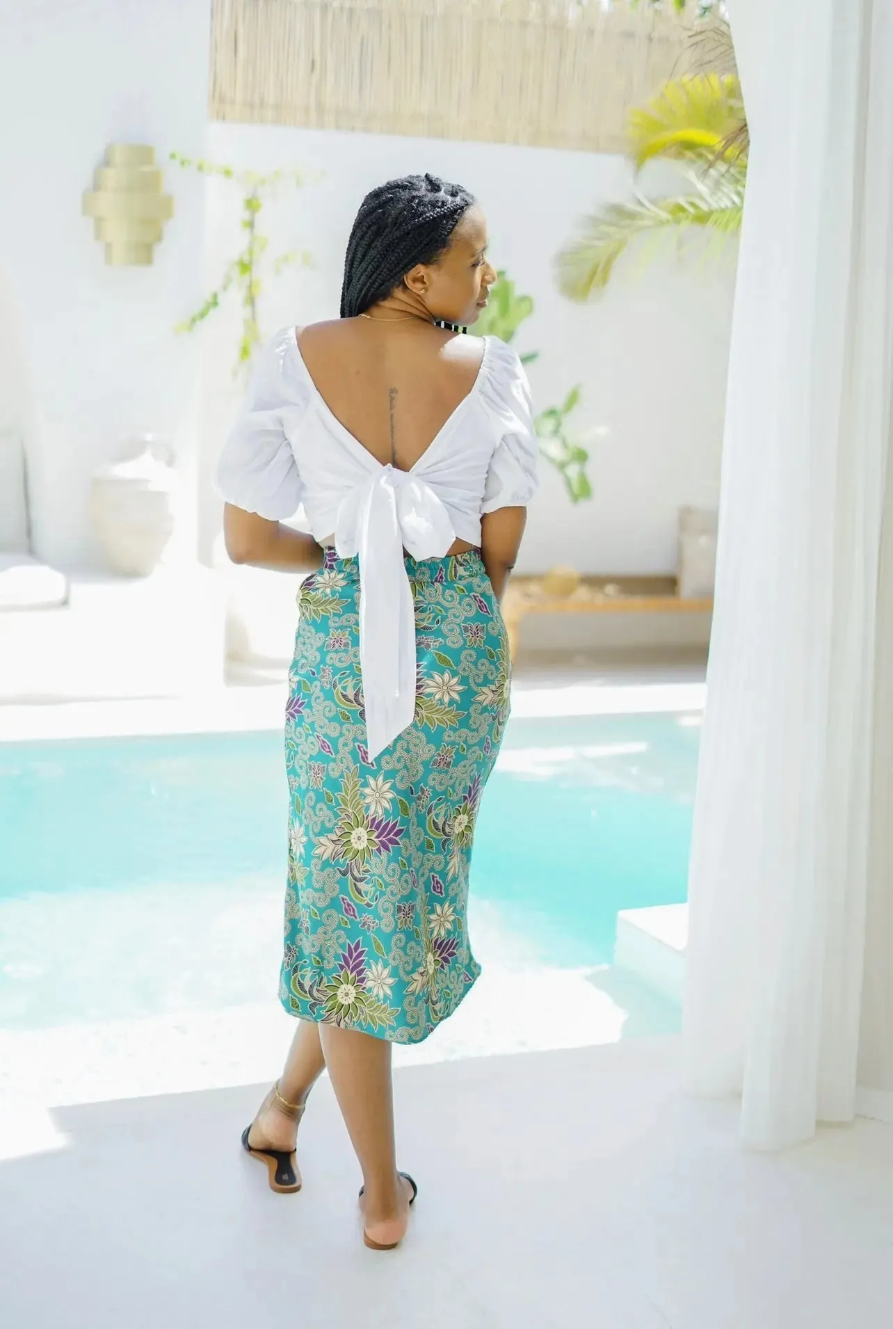 Turquoise Midi Skirt With Side Split