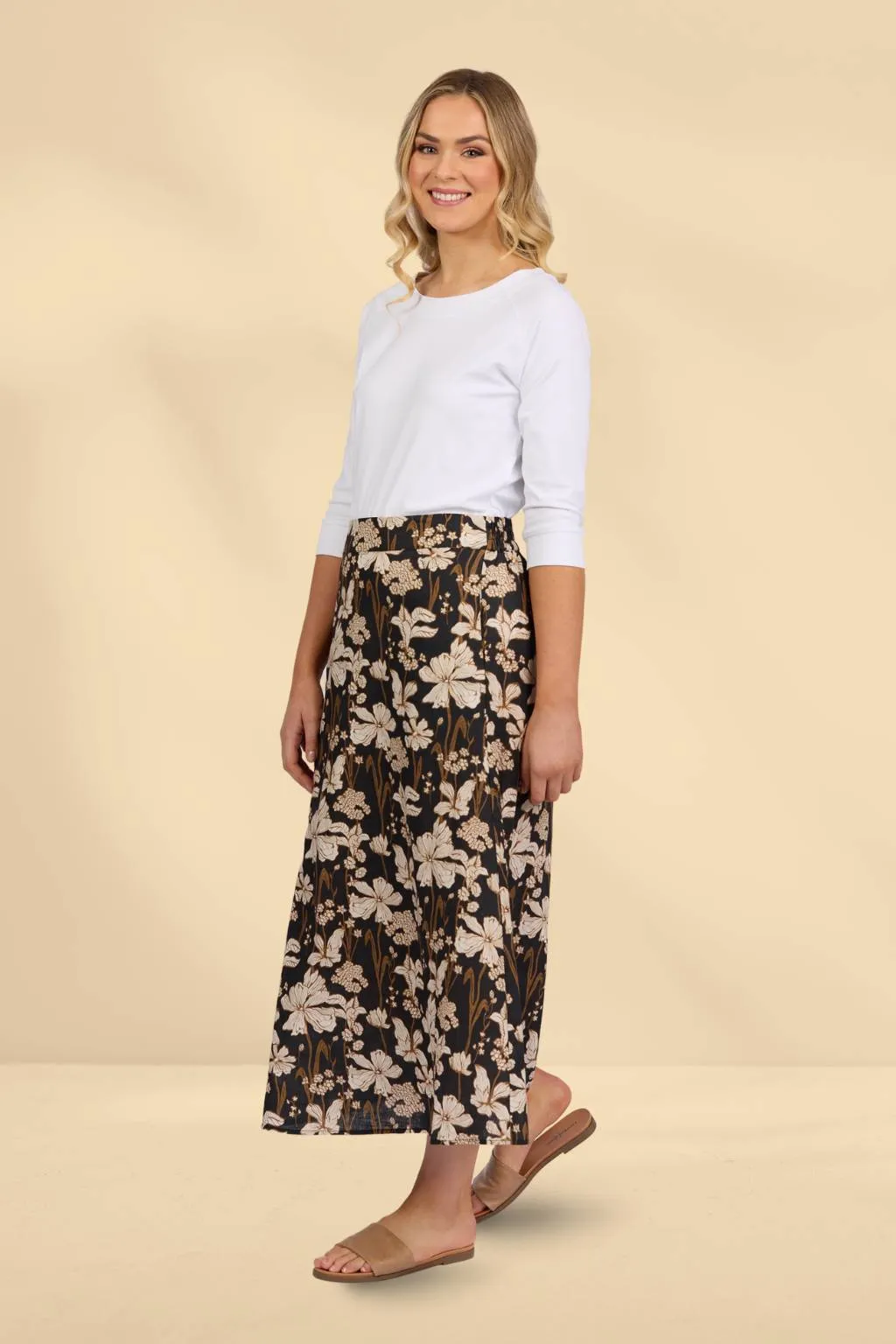 Vassalli Pull On Long Skirt with Elastic Waistband Roma