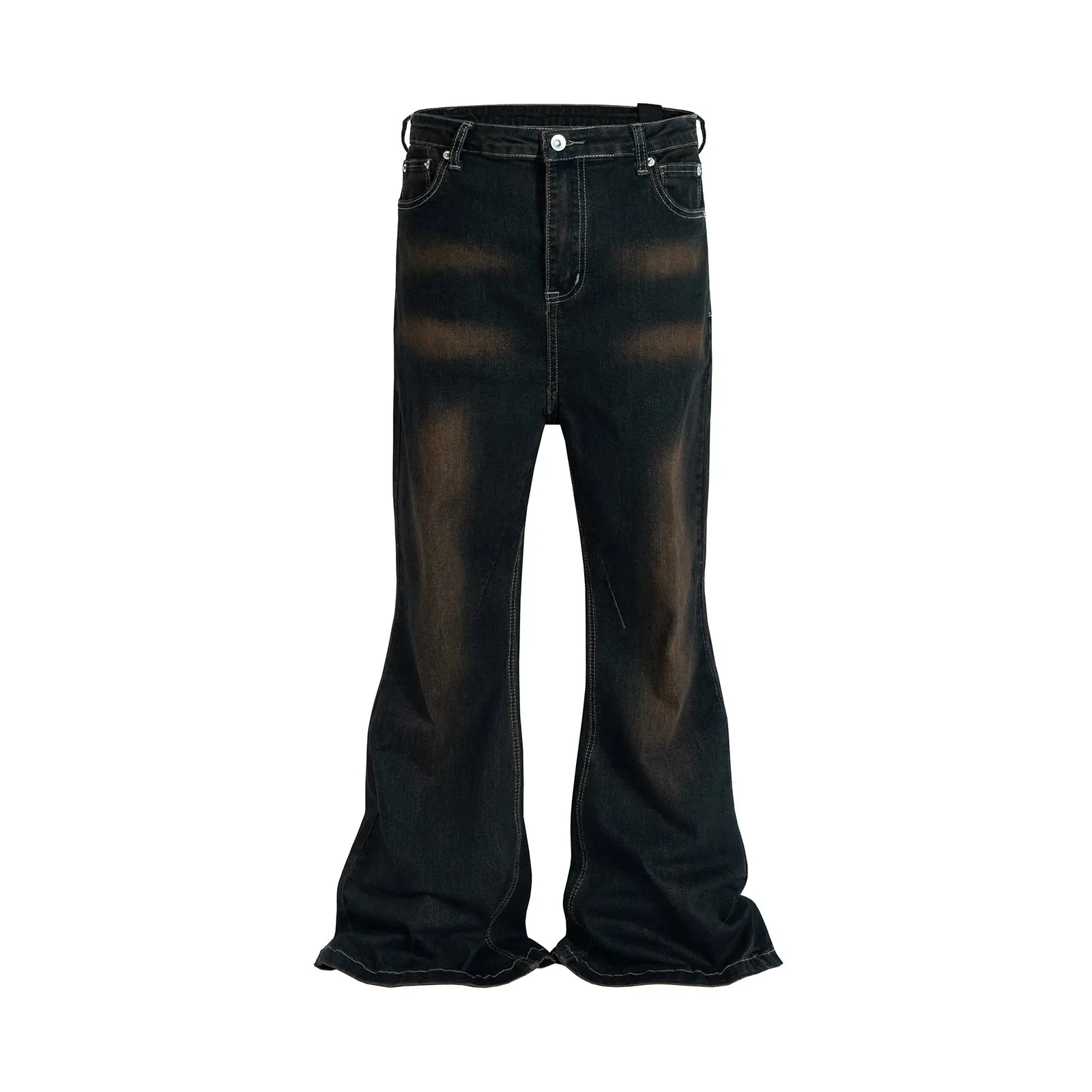 Wiaofellas  -  Ribbons Contrast Color Washed Micro Flared Jeans for Men Straight Casual Baggy Denim Trousers Ropa Hombre Loose Cargo Pants