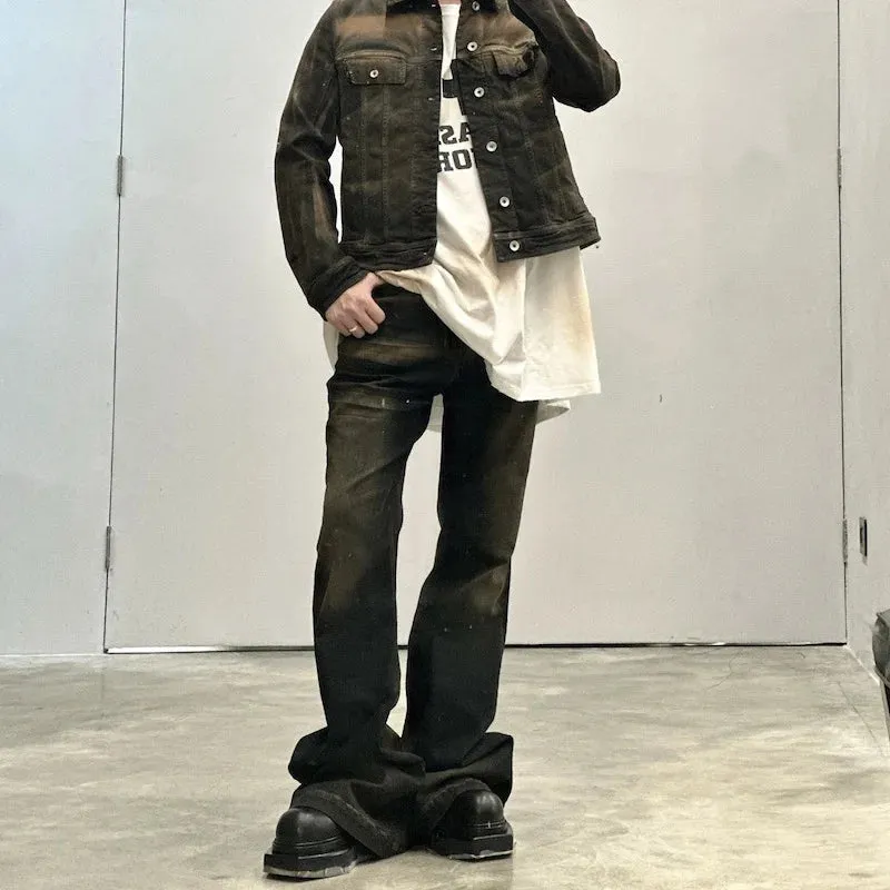 Wiaofellas  -  Ribbons Contrast Color Washed Micro Flared Jeans for Men Straight Casual Baggy Denim Trousers Ropa Hombre Loose Cargo Pants